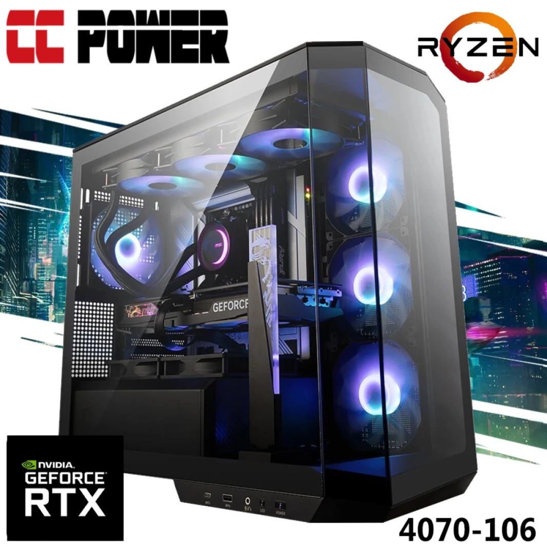 كمبيوتر CC Power 4070-106 للألعاب جديد 7Gen AMD Ryzen 9 7900X3D 12 نواة مع RTX 4070 12GB DDR6 مع ذاكرة DDR5