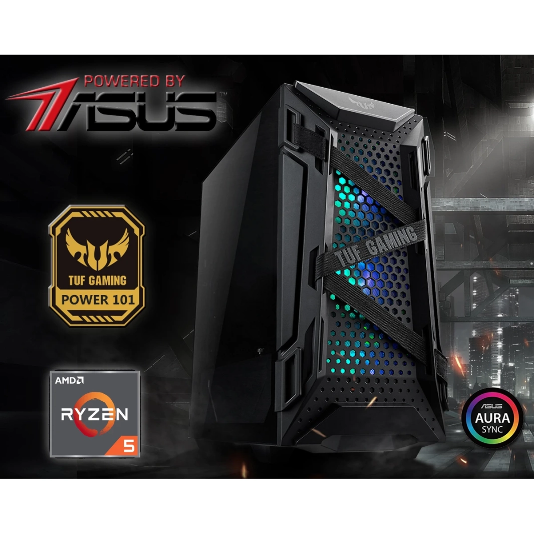 الكمبيوتر الشخصي POWER BY ASUS POWER 101 Budget Gaming مع معالج AMD Ryzen 5 6 مراكز وبطاقة رسوميات اختيارية