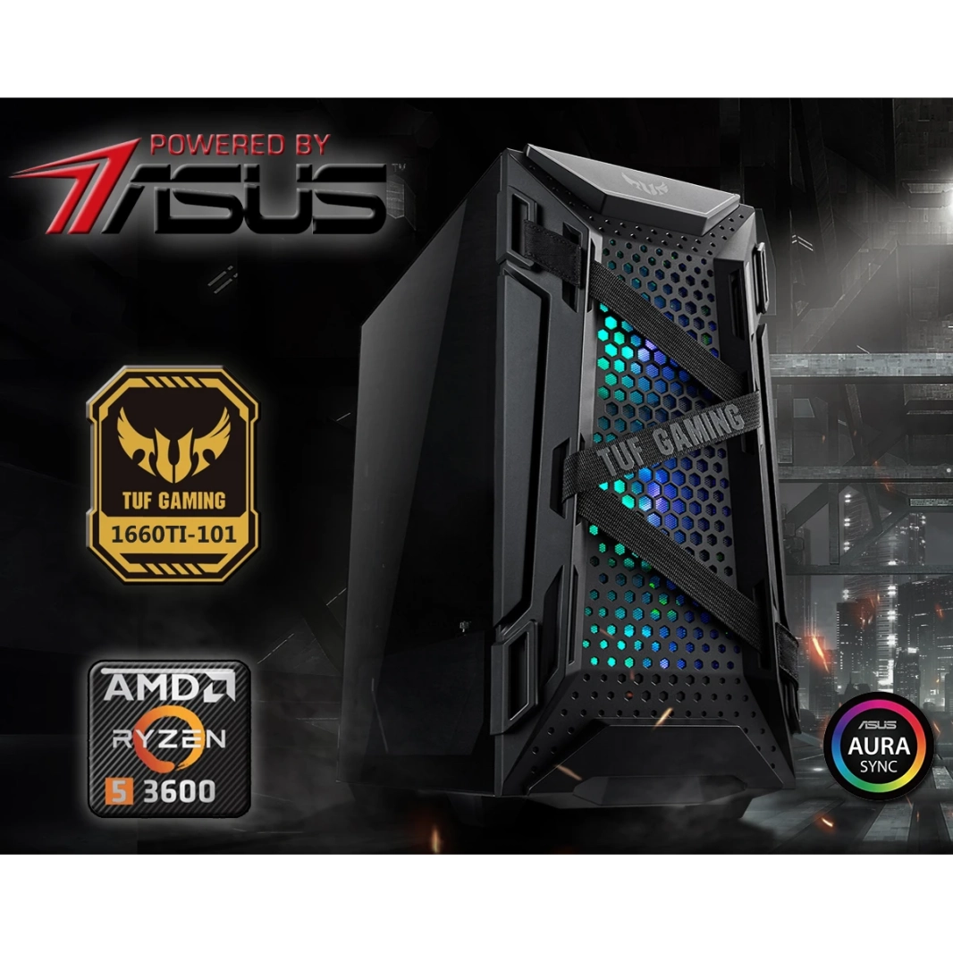 POWER BY ASUS POWER 102 كمبيوتر متوسط المدى للألعاب مزود بمعالج AMD Ryzen 5 سداسي النوى مع رسم اختياري