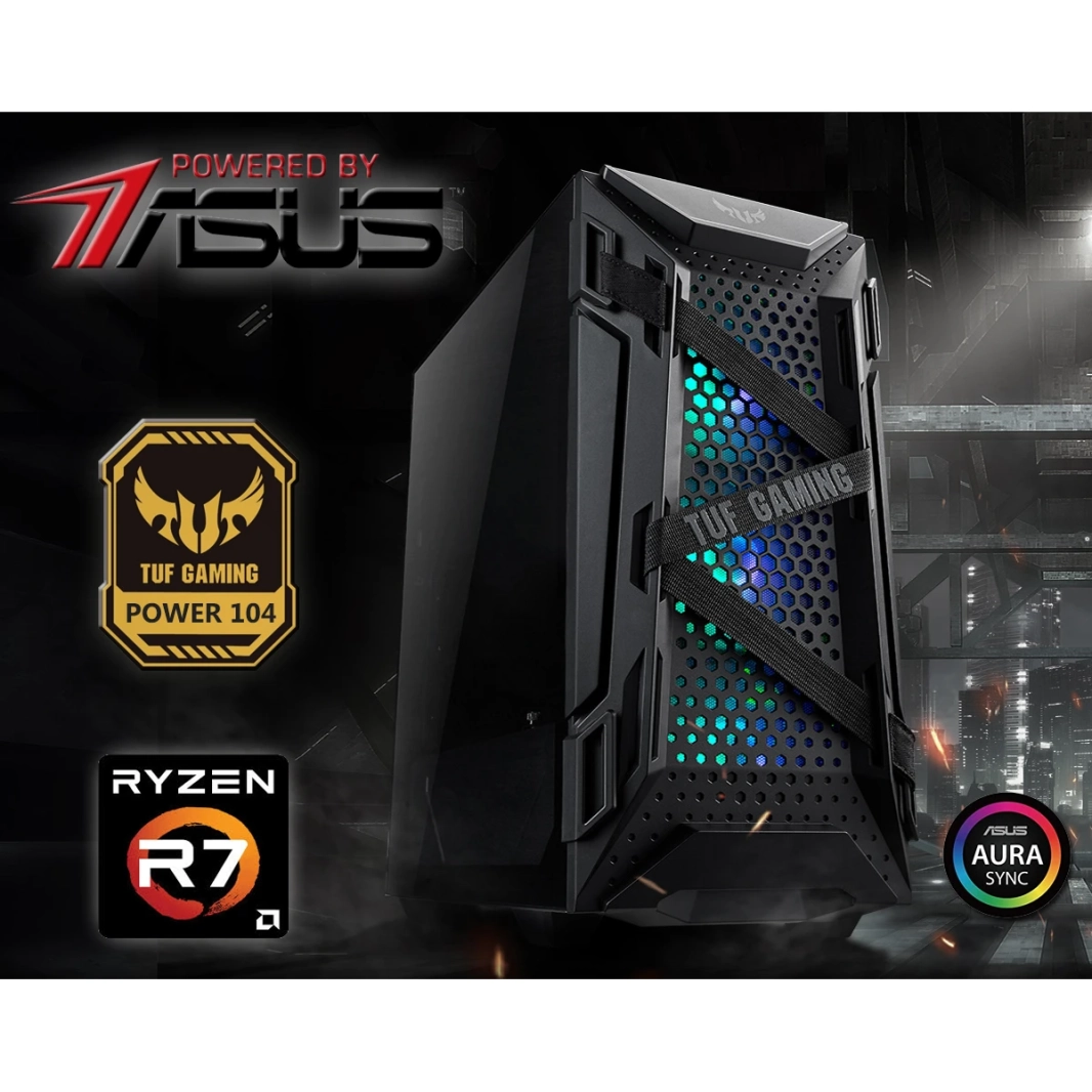 كمبيوتر POWER BY ASUS POWER 104 عالي الأداء للألعاب مع معالج AMD Ryzen 7 8-Cores مع رسومات اختيارية وتبريد متقدم