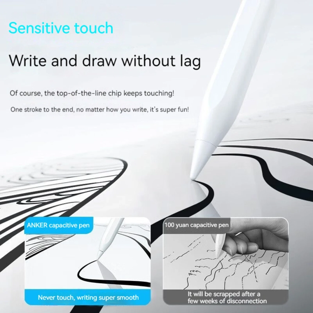 Anker Pencil A7166621 رسم القلم قلم بلوتوث 5.3 حتى 8 ساعات USB -C شحن Magnatic 15.4 غرام لأبل iPad - أبيض