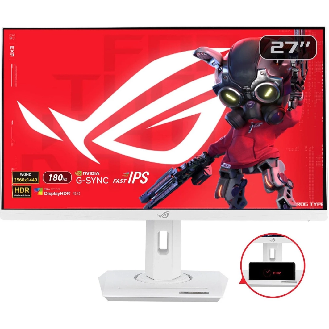 ASUS ROG Strix XG27ACS 27 "2K FAST IPS 180Hz 1MS HDR400 133 ٪ SRGB Extreme Low Motion Blur Sync G -Sync متوافق مع USB C ، DisplayWidget ، Socket Tripod - White