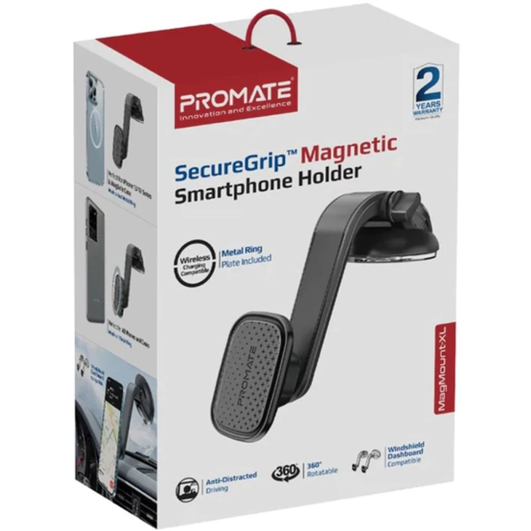 PROMATE MAGMOUNT-XL CAR PHONE حامل ملتصقة مغناطيسية 360 درجة خالية من المهدي قبضة مضادة للانزلاق وخاتم مغناطيسي-أسود