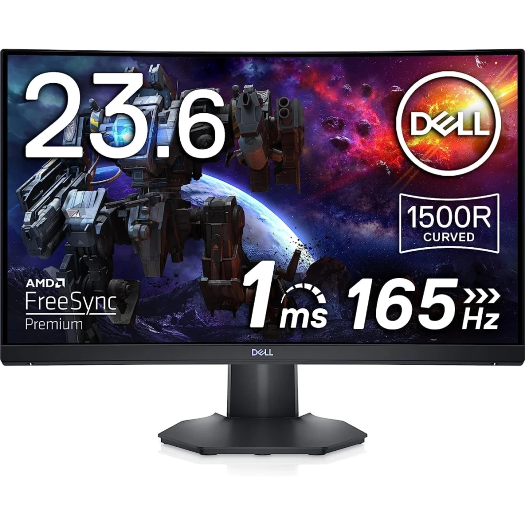 Dell S2422HG 24 "منحني 1500R كامل HD 165Hz 1.0 MS AMD Freesync Premium 2x HDMI 2.0 99 ٪ SRGB حامل قابل للتعديل - الأسود