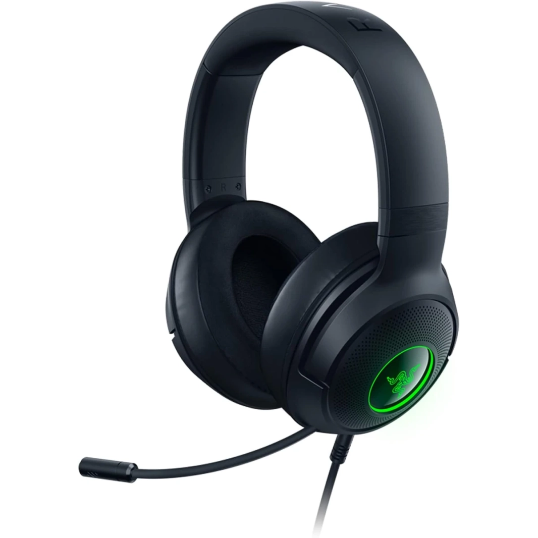 Razer Kraken V3 X Wired USB 7.1 صوتي محيطي خفيف الوزن بنية Triforce 40mm برامج تشغيل Hyperclear Mic Mic Chroma RGB الإضاءة - أسود