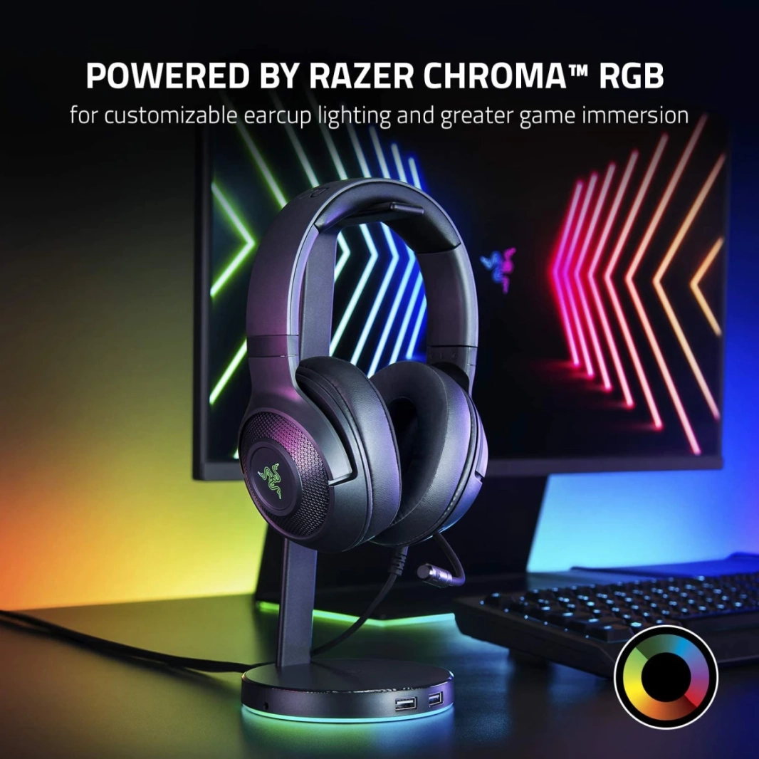 Razer Kraken V3 X Wired USB 7.1 صوتي محيطي خفيف الوزن بنية Triforce 40mm برامج تشغيل Hyperclear Mic Mic Chroma RGB الإضاءة - أسود