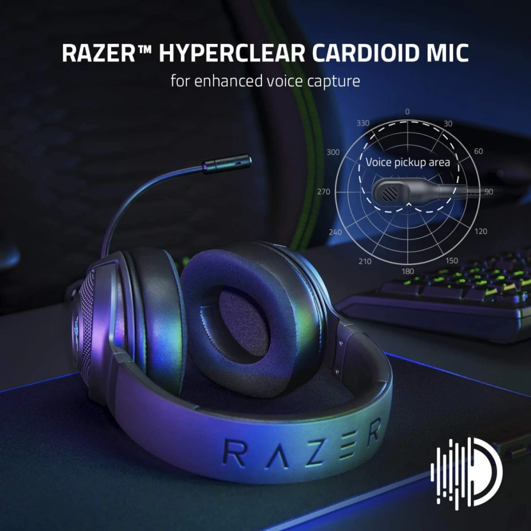 Razer Kraken V3 X Wired USB 7.1 صوتي محيطي خفيف الوزن بنية Triforce 40mm برامج تشغيل Hyperclear Mic Mic Chroma RGB الإضاءة - أسود