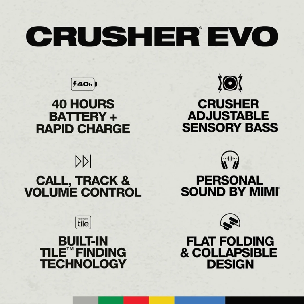 Skullcandy Crusher Evo Over -ear Wireless مع ميكروفون بطارية Bass 40 HR الحسي لأجهزة iPhone Android و Bluetooth - رمادي