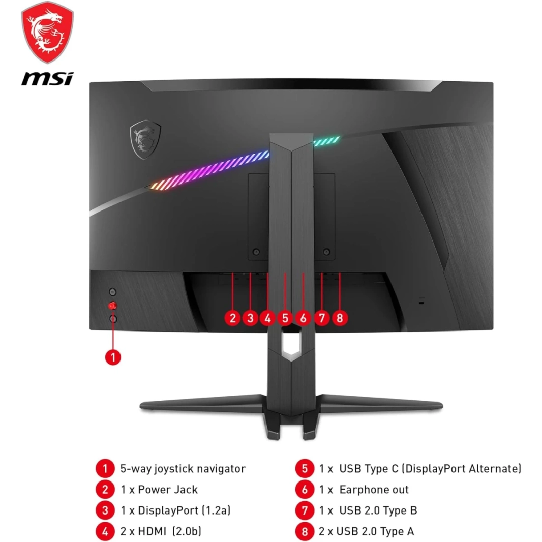 MSI MAG 325CQRF-QD 32 "Quantum Dot WQHD 2K Curved 1000r Rapid VA 170Hz 1MS DisplayHdr 400 AMD FreeSync Premium W/ USB Type-C