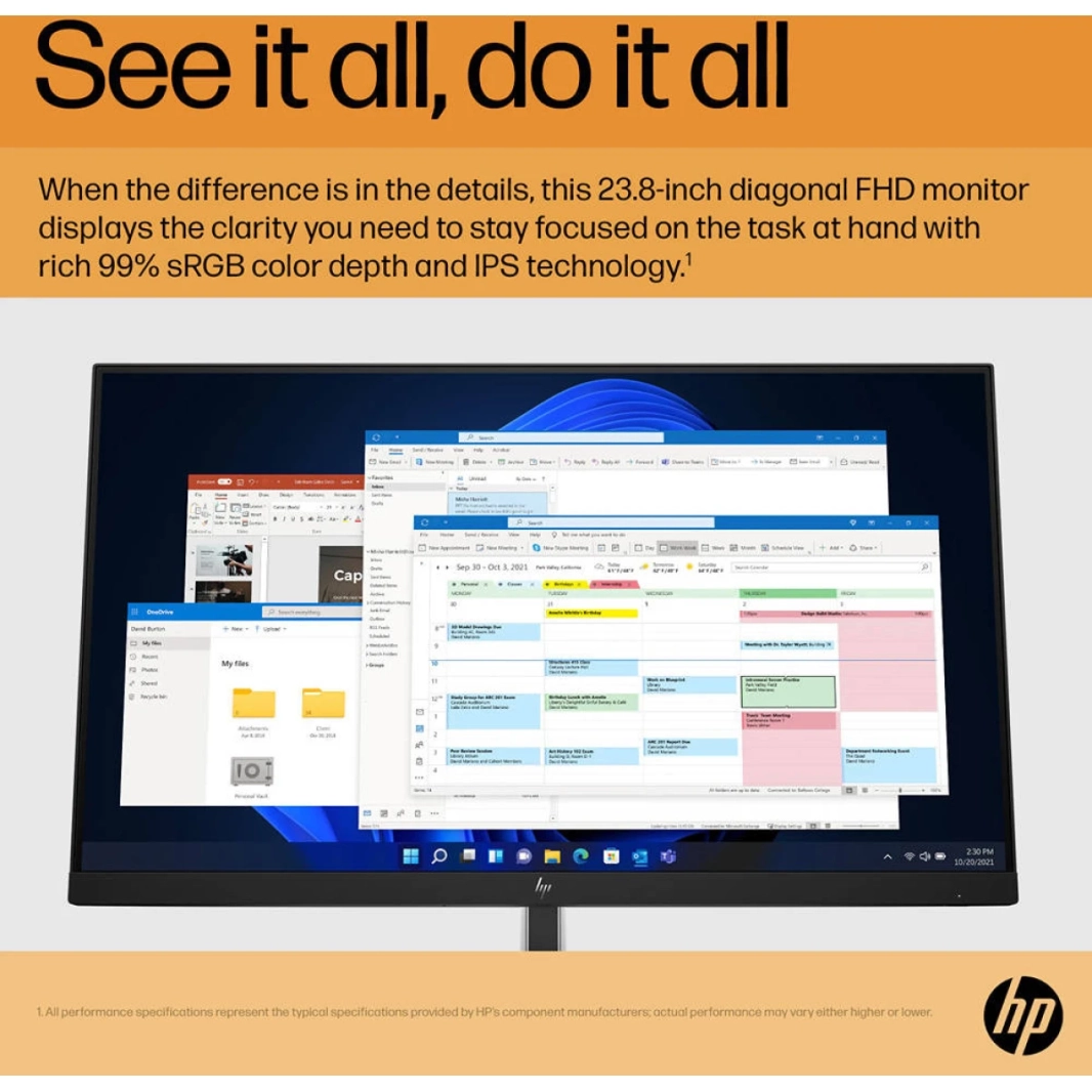 HP E24 G5 24 "IPS Full HD Professional 75Hz 4-Way قابل للتعديل 99 ٪ SRGB HP EALE ESTER W/ DISTRAL