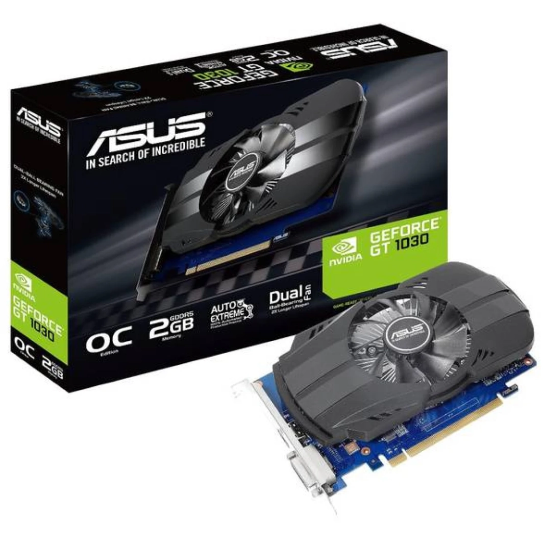 ASUS NVIDIA GEFORCE GT 1030 2GB PHOENIX FAN OC EDITION HDMI DVI CARD