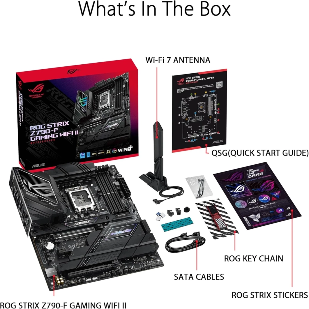 Asus Rog Strix Z790-F Gaming WiFi II (WiFi 7) Intel 14 و 13 Gen Motherboard PCIe 5.0 DDR5 USB 3.2 Gen 2x2 Type-C حتى 5xm.2