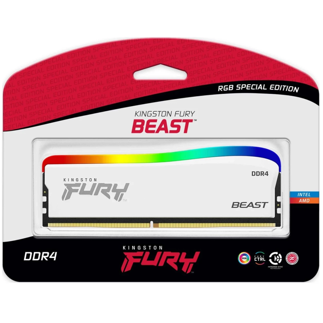 Kingston Fury Beast RGB 16GB (1 × 16 جيجا بايت) 3600MHz DDR4 RAM EDITION - WHITE