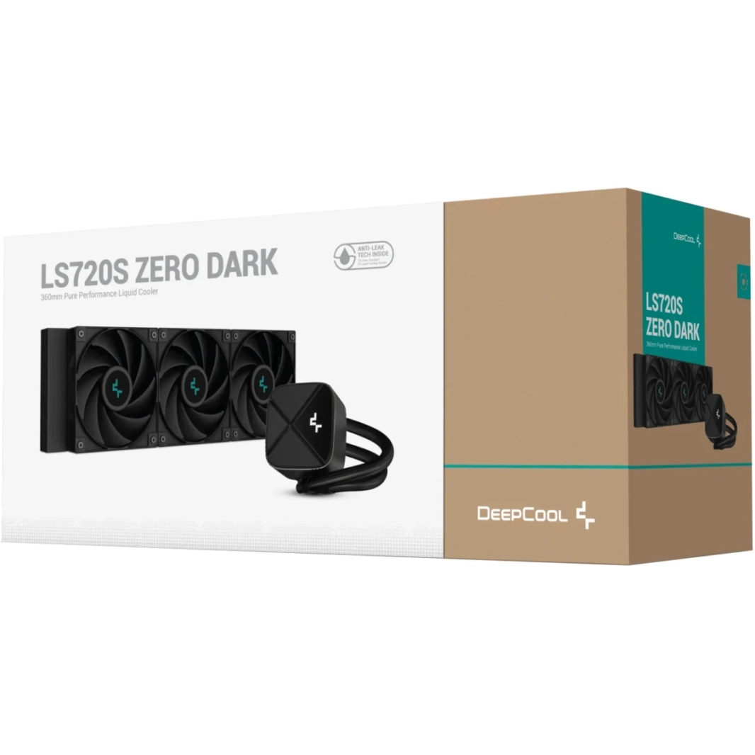 DeepCool LS720S Zero Dark Liquid Cooler 360mm 3100rpm 300W TDP AIO Cooler Anti Tech CPU COLLER COLLER AMD & Intel - Black