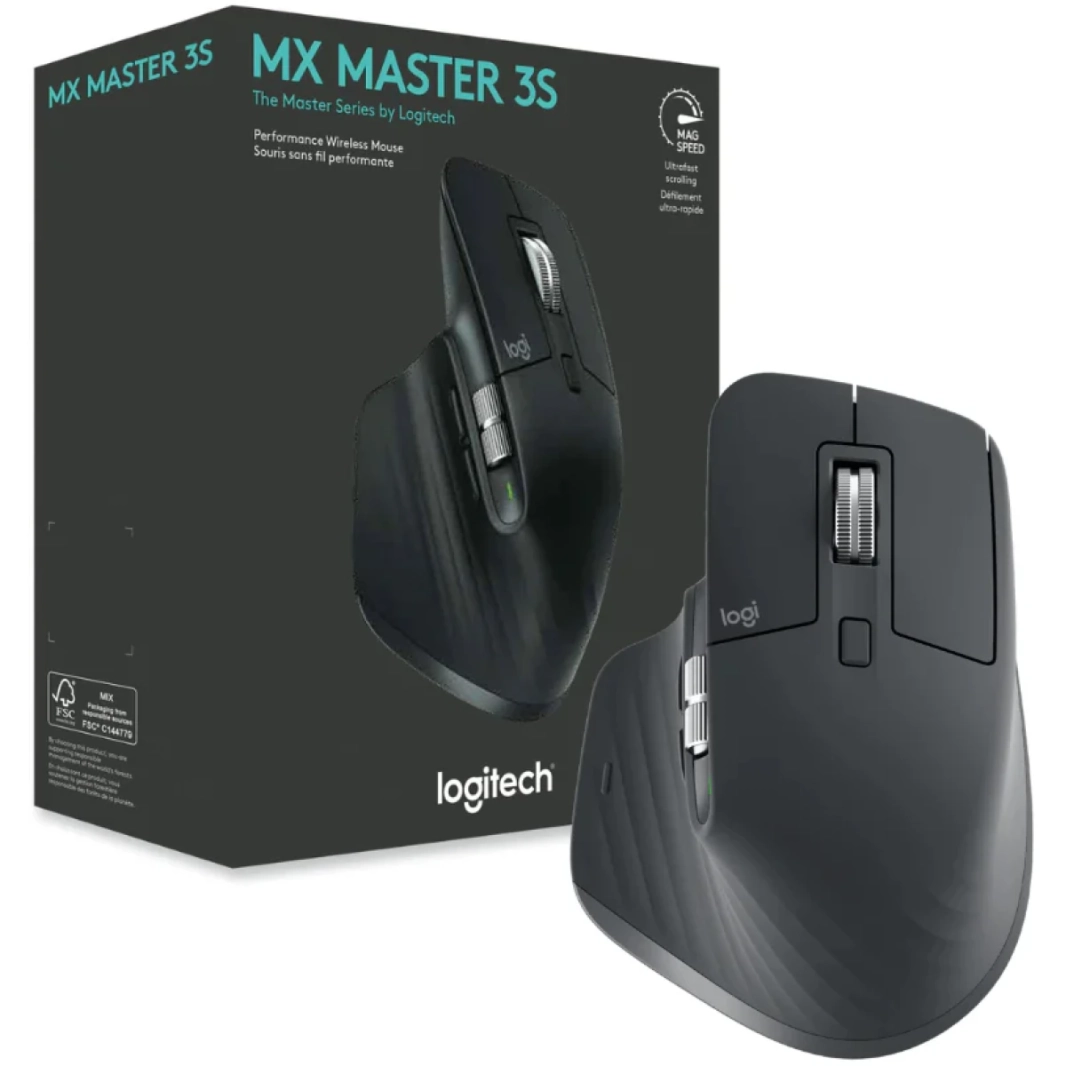 Logitech MX Master 3S اللاسلكي الأداء الماوس فائق السرعة تمرير Ergo 8K DPI على Glass Quiet Clicks USB-C-الجرافيت