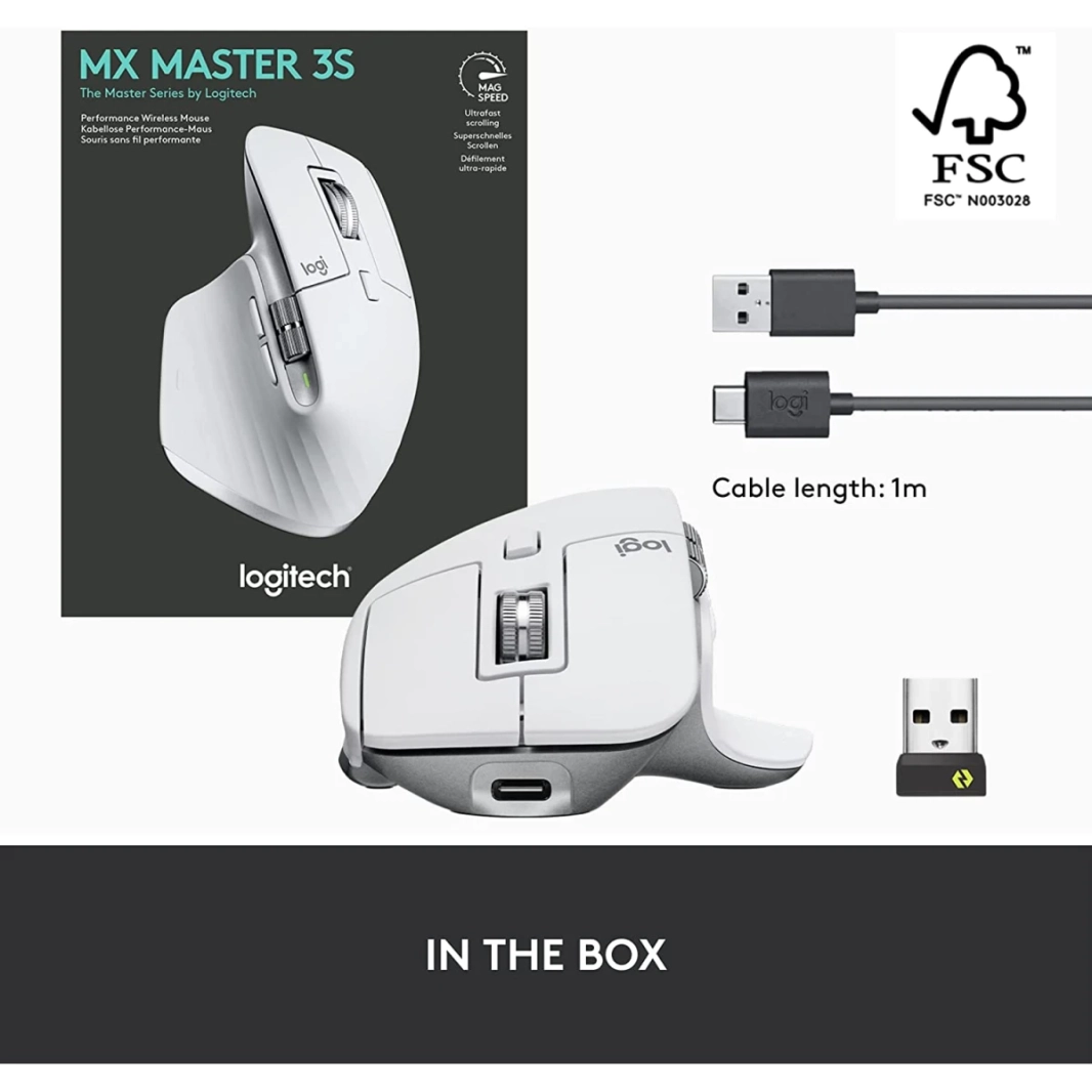 Logitech MX Master 3S اللاسلكي الأداء الماوس فائق السرعة تمرير Ergo 8K DPI على Glass Quiet Clicks USB-C-الجرافيت