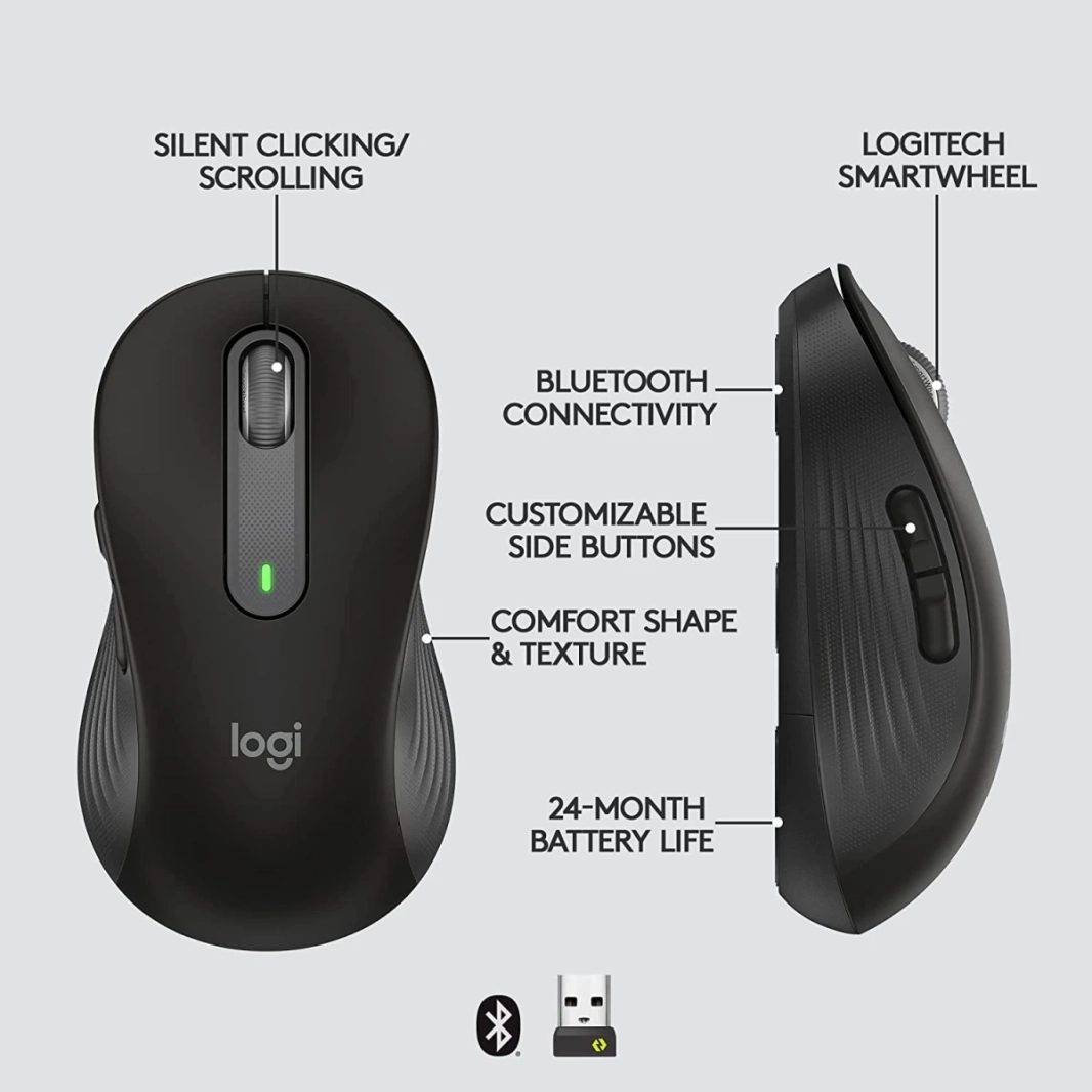 توقيع Logitech M650 صامت 2 سنة بطارية لاسلكية وبلوتوث التوافق متعدد الجهاز