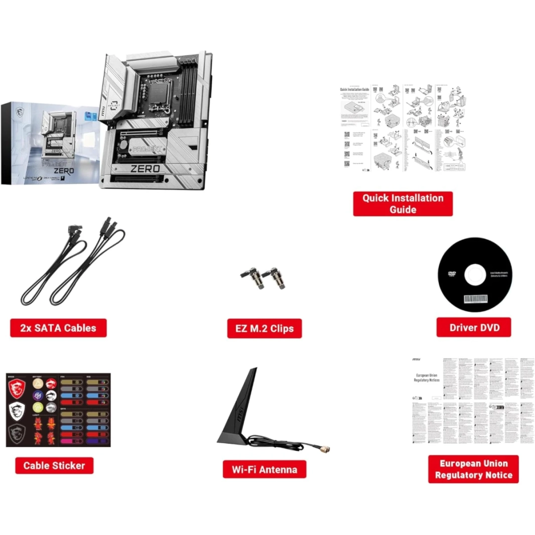 MSI Z790 Project Zero WiFi 7 Back-Connect Design Intel Z790 DDR5 PCIe 5.0 3x M.2 Slots 2.5GBPS LAN USB 3.2 Gen2 ATX Mainboard