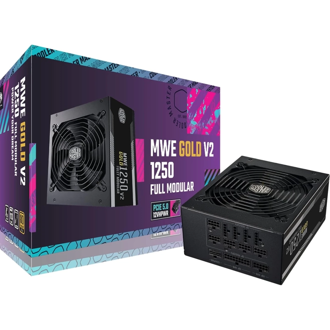 Cooler Master MWE Gold 1250 V2 ATX3.0 تمامًا 1250W 80+ Gold Quiet 140mm FDB Fan 2 EPS موصلات درجة حرارة عالية