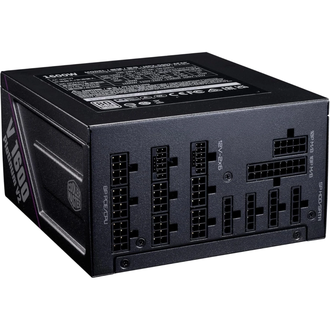 Cooler Master v Platinum 1600 V2 ATX 3.1 Full Modular80+ Platinum Dual RTX 4000 دعم مروحة حرارة حرارية مغلفة بأرجواني الأرجواني