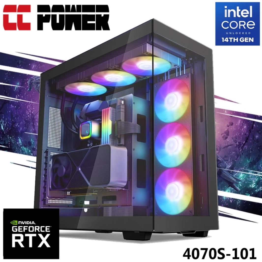 CC Power 4070S-101 Gaming PC 14GEN Intel Core I9 K-Series 24-CORES W/ NVIDIA RTX 4070 Super 12GB & Liquid Cooler