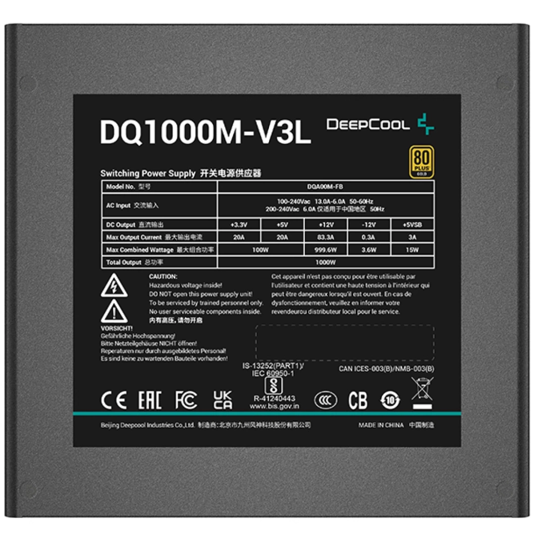 DeepCool DQ1000M -V3L 1000W 80+ GOLD COMPULLE COMPULERANTORS CAPACITORS STERN