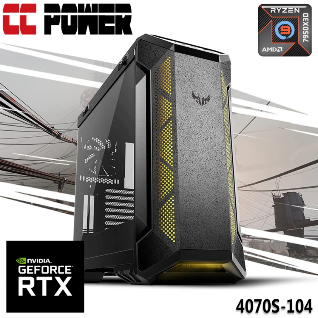 CC Power 4070S-104 Gaming PC 7GEN AMD RYZEN 9 7950X3D 16 CORES W/ NVIDIA RTX 4070 Super 12GB & LIPER