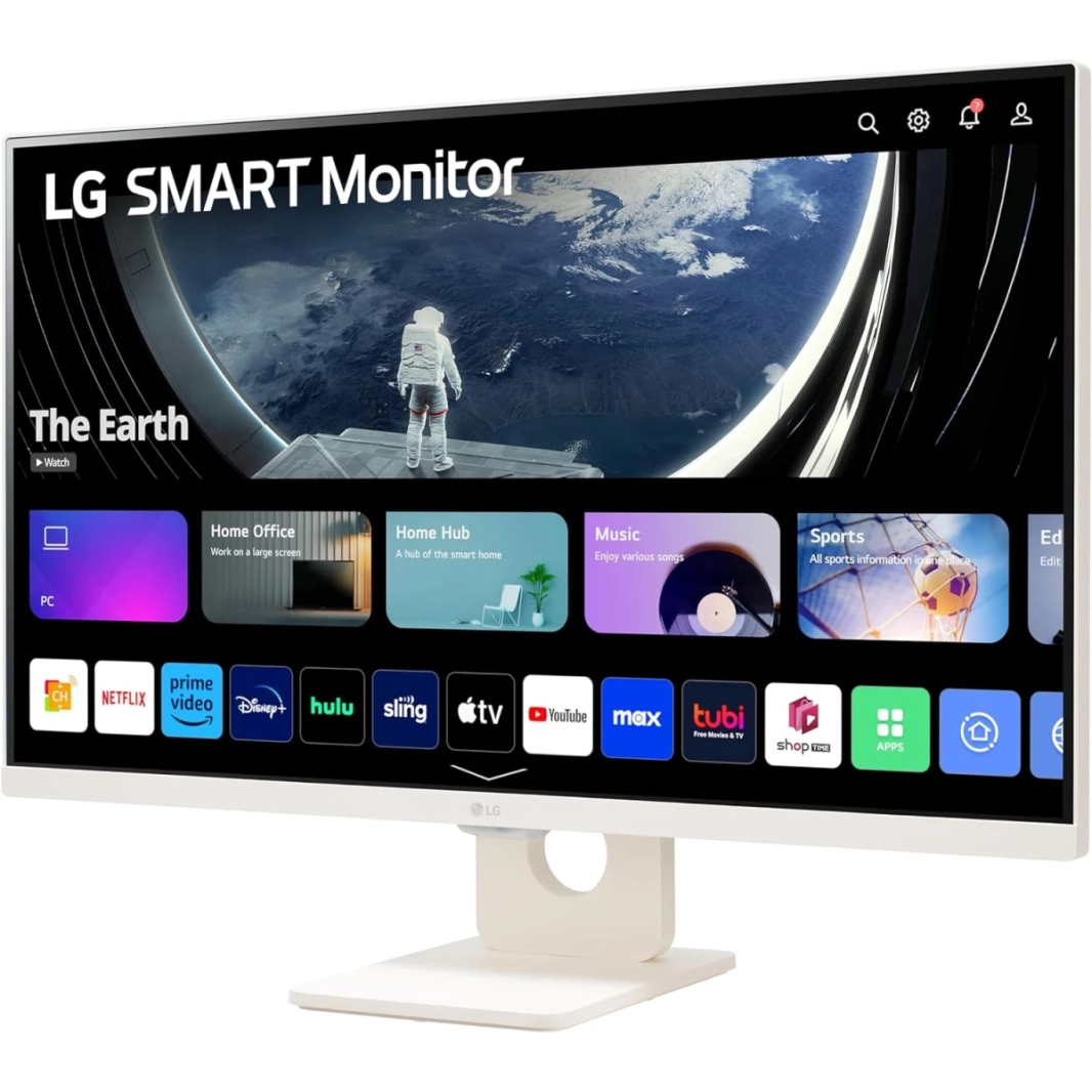 LG 32SR50F (2023) 32 "IPS الذكية Full HD Webos 23 HDR10 AirPlay 2 شارك شارك Bluetooth 5WX2 مكبر صوت Tilt Tilt Stand HDMI و USB - أبيض