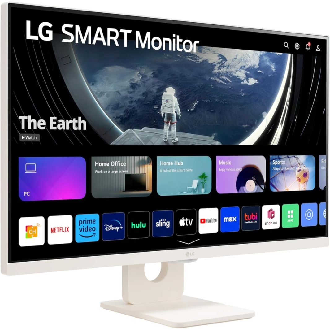 LG 32SR50F (2023) 32 "IPS الذكية Full HD Webos 23 HDR10 AirPlay 2 شارك شارك Bluetooth 5WX2 مكبر صوت Tilt Tilt Stand HDMI و USB - أبيض