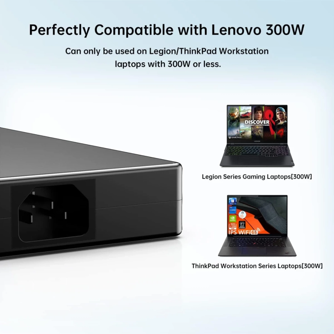 Lenovo 300W Slim Tip Actapter Adapter Charger متوافق مع Legion 5 و 7 Series W/ Power Cord - OK Outlet