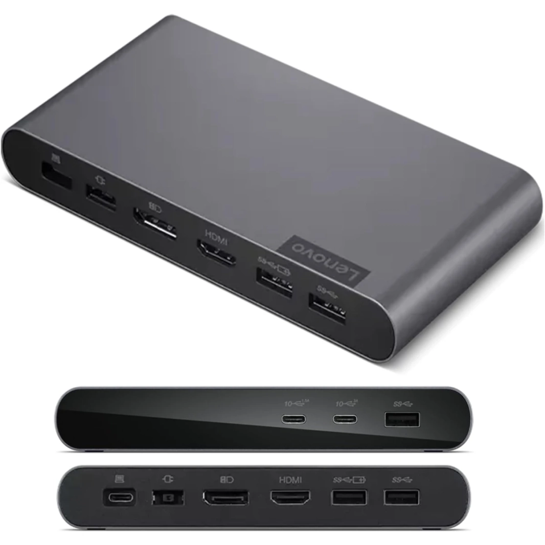 Lenovo Docking Station USB-C Universal Business Dock (1 DP 1.4 & 1 HDMI 2.0) 65W شحن لجهاز الكمبيوتر المحمول (محول طاقة 90W) منافذ 3XUSB-A و 2X USB-C