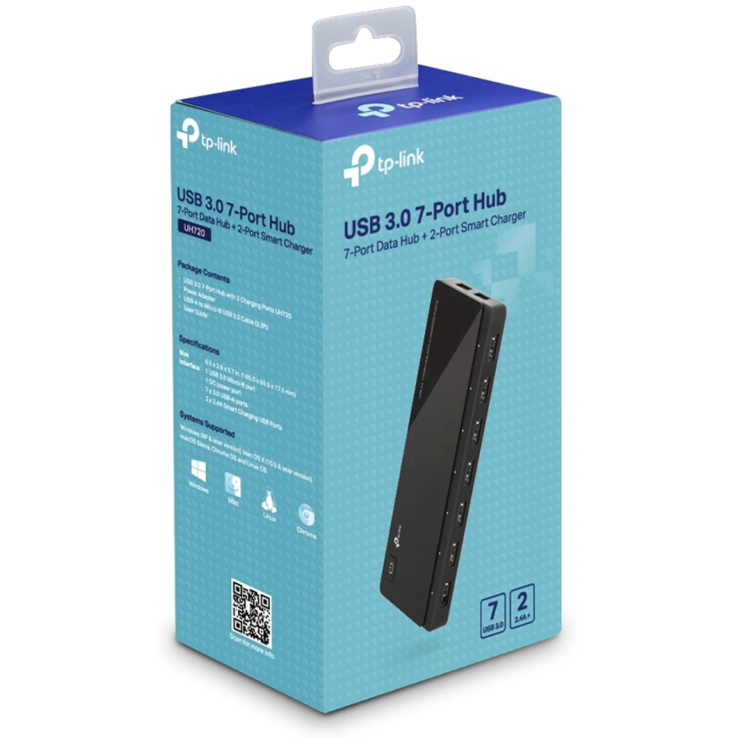 TP-LINK UH720 Powered USB HUB 3.0 مع 7 منافذ بيانات USB 3.0 و 2 منافذ USB الشحن الذكية لنظام التشغيل Windows & Mac Power ON/OFF