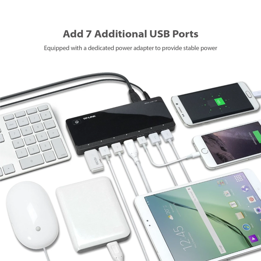 TP-LINK UH720 Powered USB HUB 3.0 مع 7 منافذ بيانات USB 3.0 و 2 منافذ USB الشحن الذكية لنظام التشغيل Windows & Mac Power ON/OFF