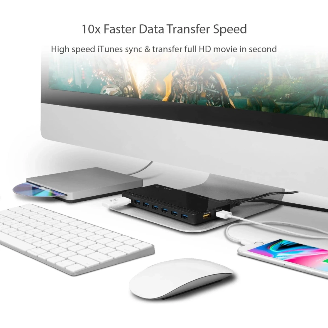 TP-LINK UH720 Powered USB HUB 3.0 مع 7 منافذ بيانات USB 3.0 و 2 منافذ USB الشحن الذكية لنظام التشغيل Windows & Mac Power ON/OFF