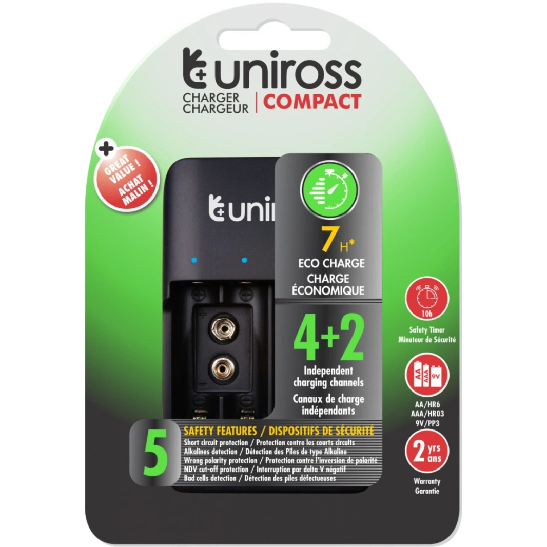 UNIROSS UCU004A USB شاحن متعدد الشاحن مع بطاريات 4x AA 2100 وشحن USB