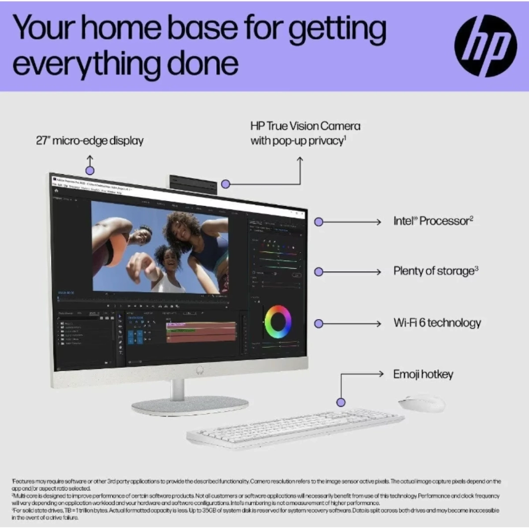 HP 24-CR0020NE (2023) All-in-One 13Gen Intel Core i7 10 cores w/ 24 "شاشة تعمل باللمس ونظام التشغيل Windows 11-شل أبيض