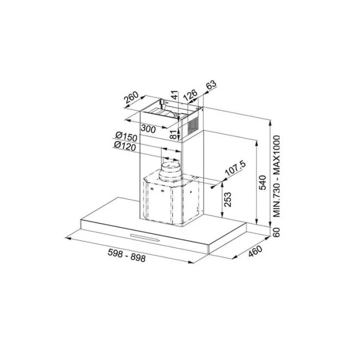 FCR 925 TC BK XS شفاط فرانكي جداري 90 سم بقوة 600 م3 ساعه تحكم باللمس ستانلس ستيل