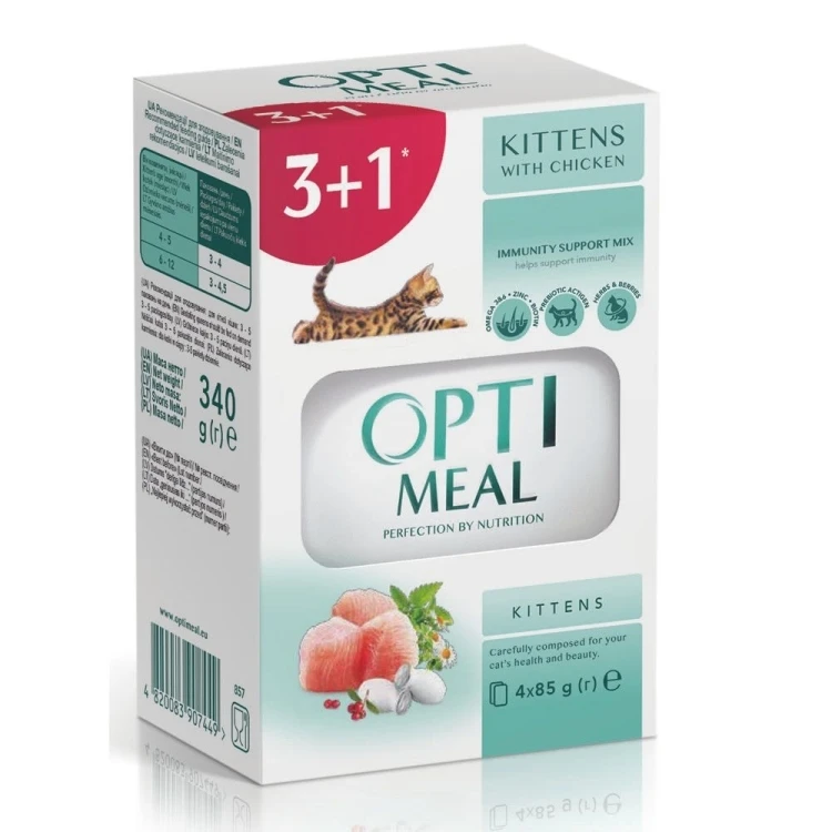 Optimeal wet food for cat kitten 3+1 free  - /4pc