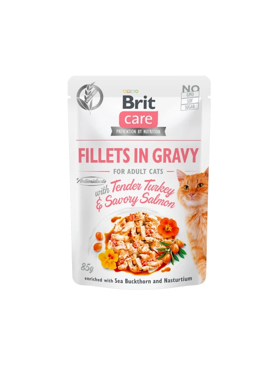 Brit Care Cat Pouch TENDER TURKEY & SAVORY SALMON in Gravy  - /85g