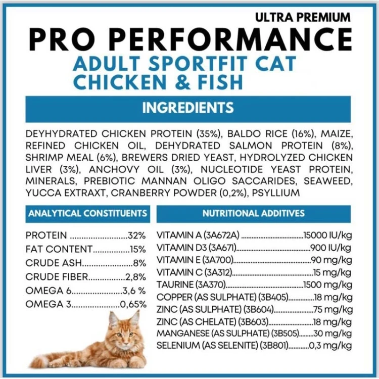 ADULT CAT SPORTFIT CHICKEN & FISH Pro performance  - /15kg