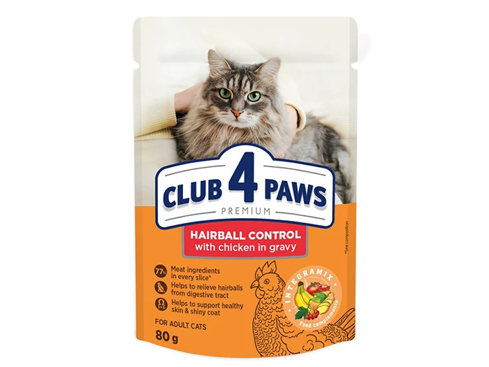 Club 4 Paws Cat Wet Food Pouch Premium Hairball Control  - /80g