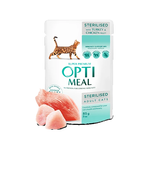 Optimeal WET CAT FOOD FOR STERILISED CATS WITH TURKEY AND CHICKEN FILLET IN SAUCE  - /85gm