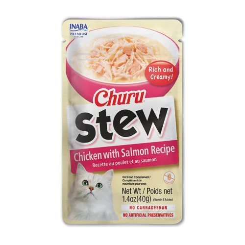 INABA CHICKEN WITH SALMON RECIPE Churu Stew, Side Dish, All Cat Products  - /50gm