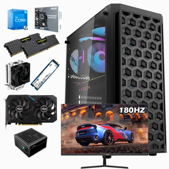 جهاز كمبيوتر شخصي N1 GAMING BUILD N242 - وحدة معالجة رسومية RTX 3060 12G ووحدة معالجة مركزية INTEL I5 12400F 12GEN وذاكرة وصول عشوائي 16 جيجابايت وتردد 3600 ميجاهرتز وقرص SSD سعة 500 جيجابايت مع شاشة مقاس 24 بوصة وتردد 180 هرتز