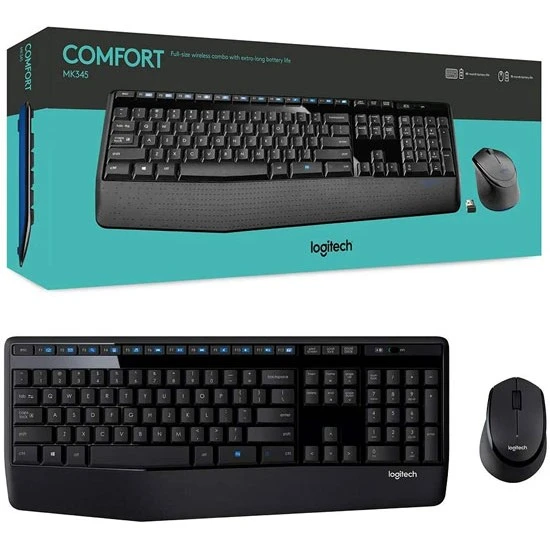 مجموعة LOGITECH MK345 COMFORT اللاسلكية كاملة الحجم مع عمر بطارية طويل للغاية