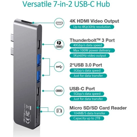 محول CHOETECH HUB M14 USB-C متعدد المنافذ 7 في 1