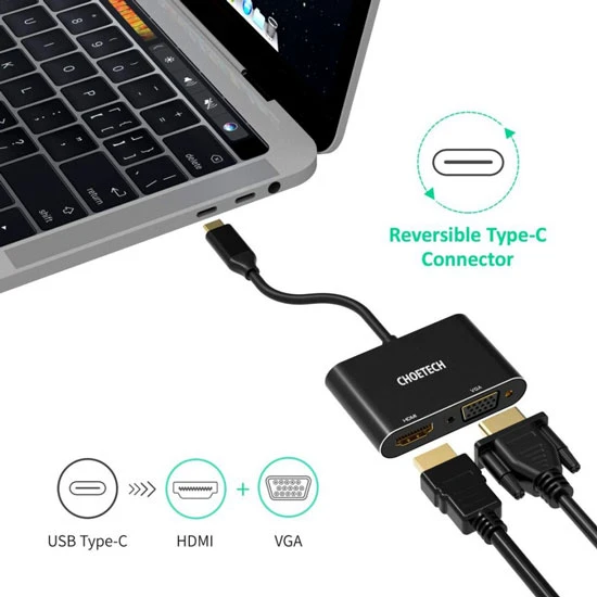 محول CHOETECH HUB M17 2 في 1 USB-C (محول USB-C إلى HDMI + VGA)