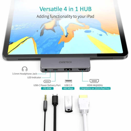 محول متعدد المنافذ من CHOETECH HUB-M13 4 في 1 من USB-C إلى HDMI