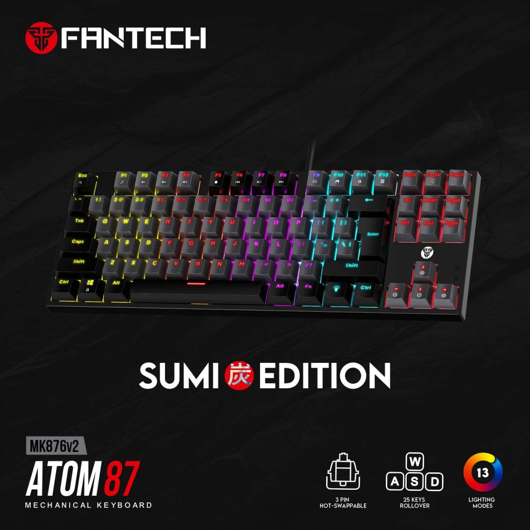 لوحة مفاتيح ميكانيكية Fantech ATOM TKL MK876v2 ذات الحقن المزدوج