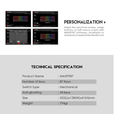 لوحة مفاتيح ميكانيكية FANTECH MAXFIT87 MK856 RGB